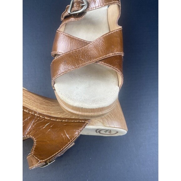 Dansko Bronze Patent Leather Criss Cross Strappy‎ Slides Sandals Clogs  Size 41 - Picture 13 of 16